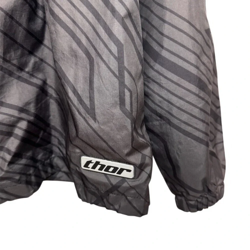 Vintage Thor Windbreaker Jacket Mens Size M Gray Black Geometric Hood Full Zip